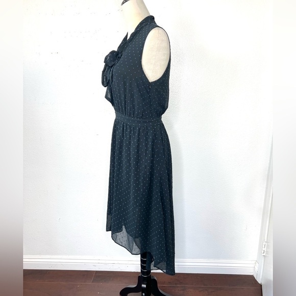 AVEC LES FILLES High Low Tie Neck Midi Dress Black Lapis Dot Size Small - Picture 4 of 15